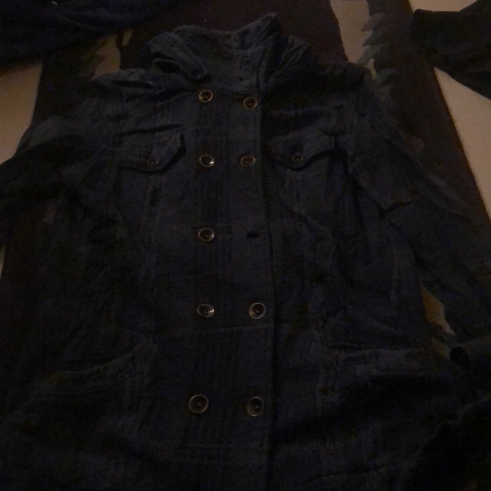 Hurley blue plaid sweatshirt coat